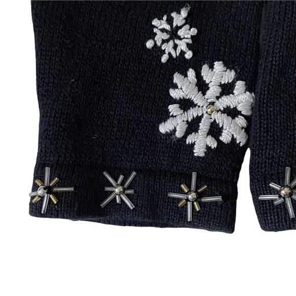 Vintage 1990s Arriviste Snowflake Cardigan Sweater Beaded Embroidered Black S - Picture 11 of 12